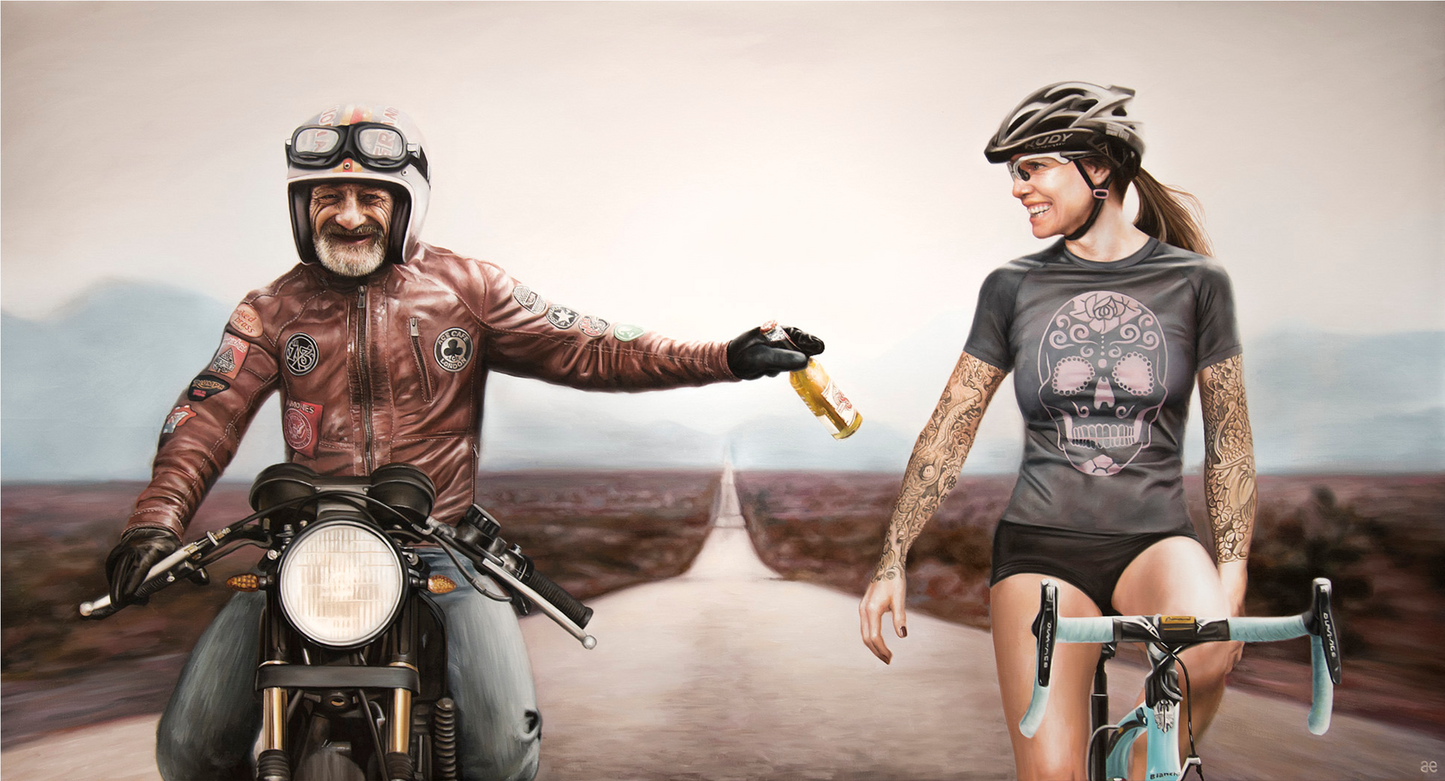 ”On the Road” 2 sizes. Aluminium plate with black frame.