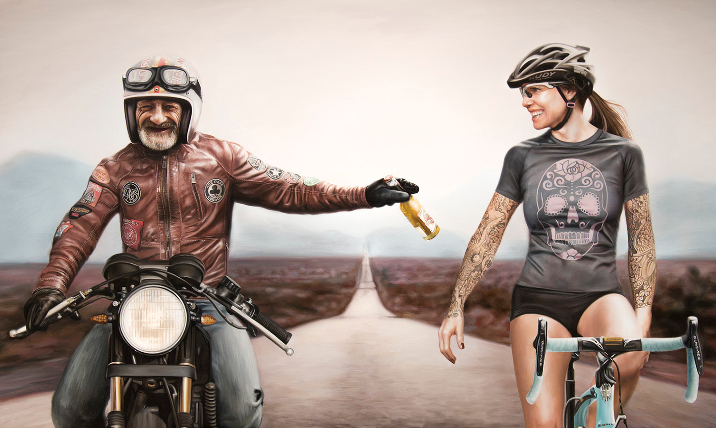 ”On the Road” 2 sizes. Aluminium plate with black frame.