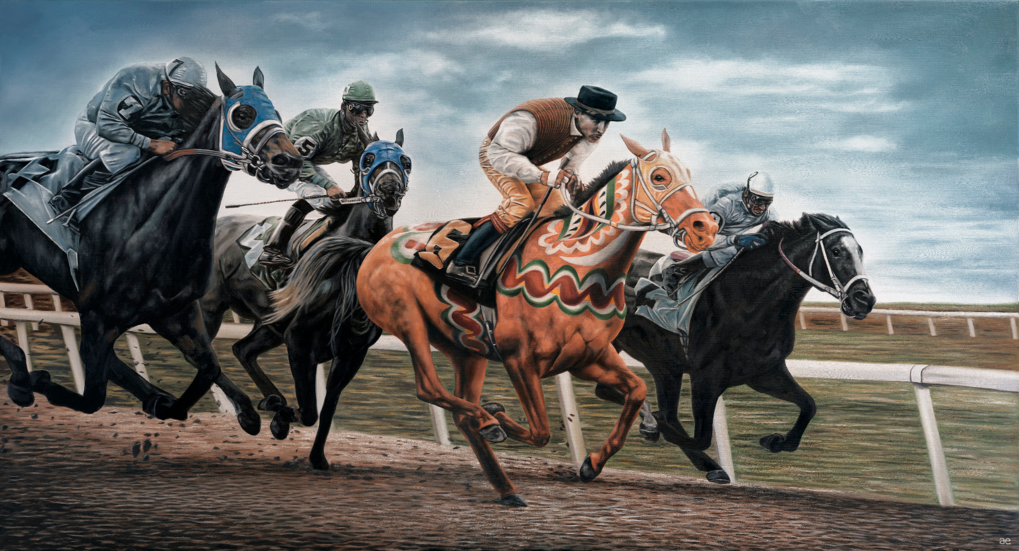 ”Horse Race” 3 sizes. Aluminium plate with black frame.