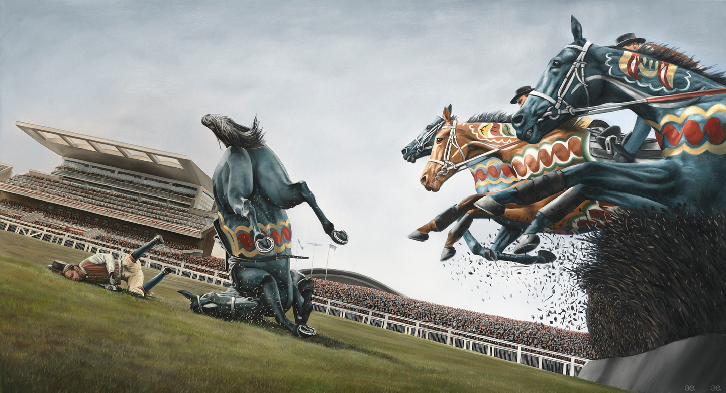 ”Horse Tripping” 3 sizes. Aluminium plate with black frame. (kopia)