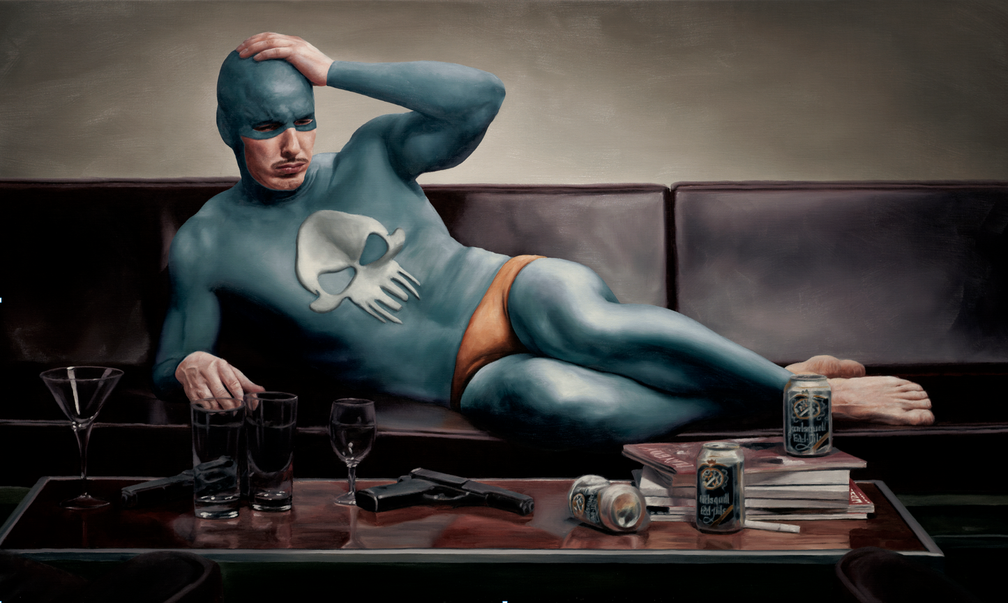 ”Hangover” Aluminium plate with black frame.