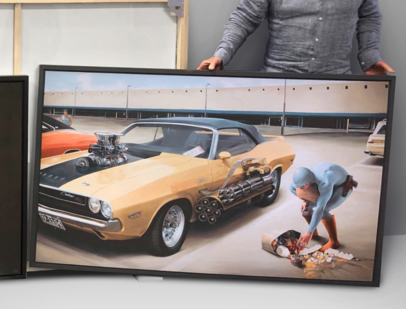 ”Shopping” Aluminium plate with black frame.