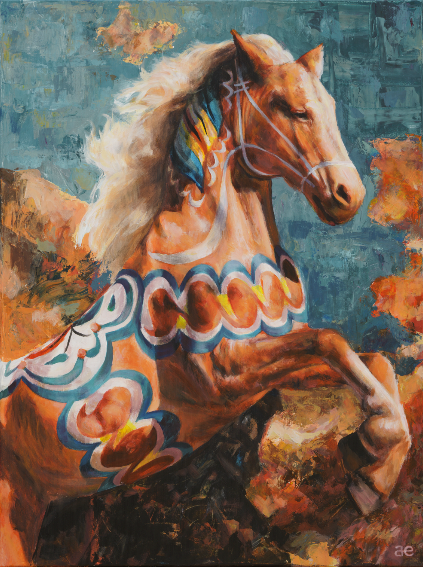 ”Prancing Dalecarlia horse Orange” Paper 50 x 65 cm. Limited Edition of 175