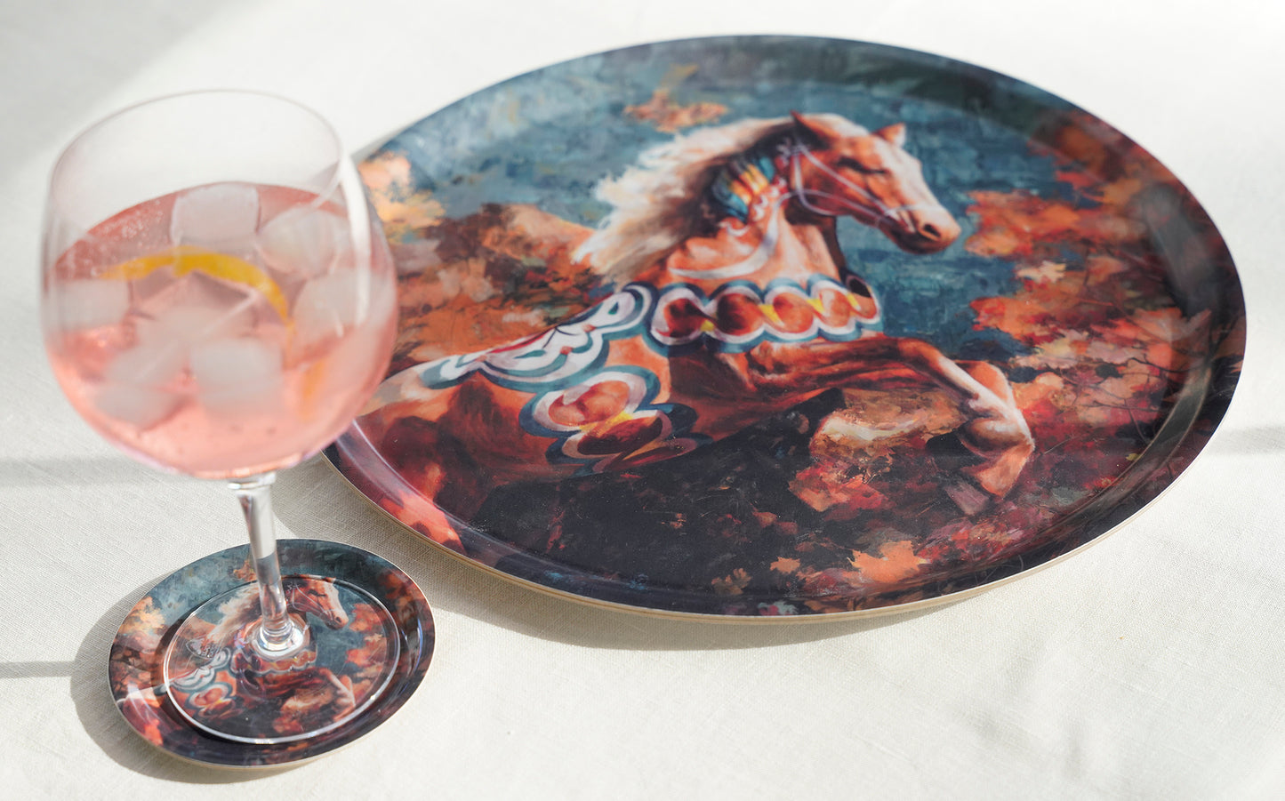 Tray 32cm – ”Prancing Horse Orange” environmentally friendly wood and eucalyptus veneer
