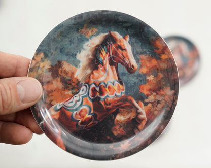 4x Coaster – ”Prancing Horse Orange” environmentally friendly wood and eucalyptus veneer