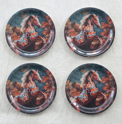 4x Coaster – ”Prancing Horse Orange” environmentally friendly wood and eucalyptus veneer