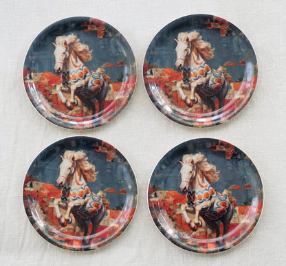 4x Coaster – ”Prancing Horse White” environmentally friendly wood and eucalyptus veneer